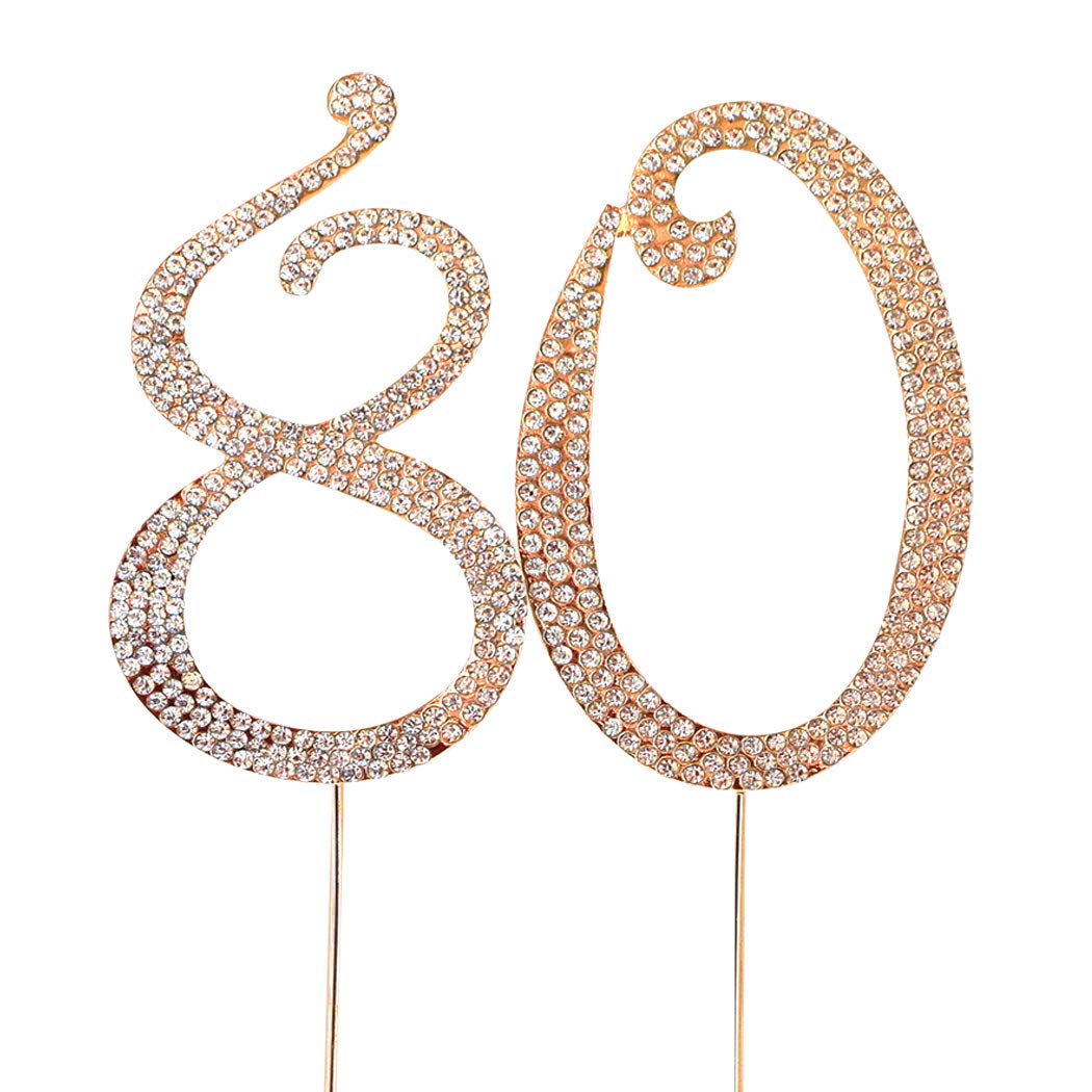 MAGJUCHE Gold Crystal Cake Topper - Number 80 Rhinestones for 80th Birthday Party Decoration, Gold, Model Gold-80-rhinestones-topper