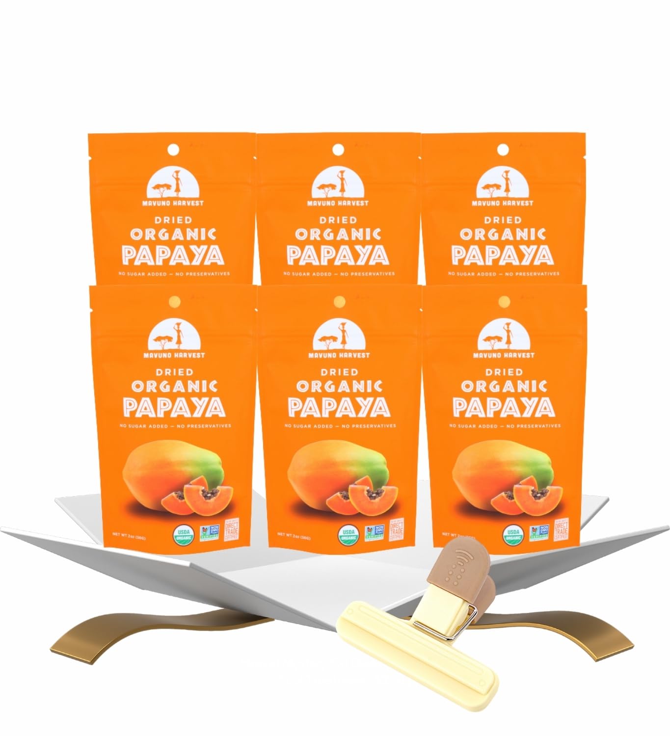 Mavuno Harvest Fruit Dried Papaya Org - 6 pack (2 OZ each) - Snack Bundle for Everyday Treats & Sharing - Chewy Texture - Pure P