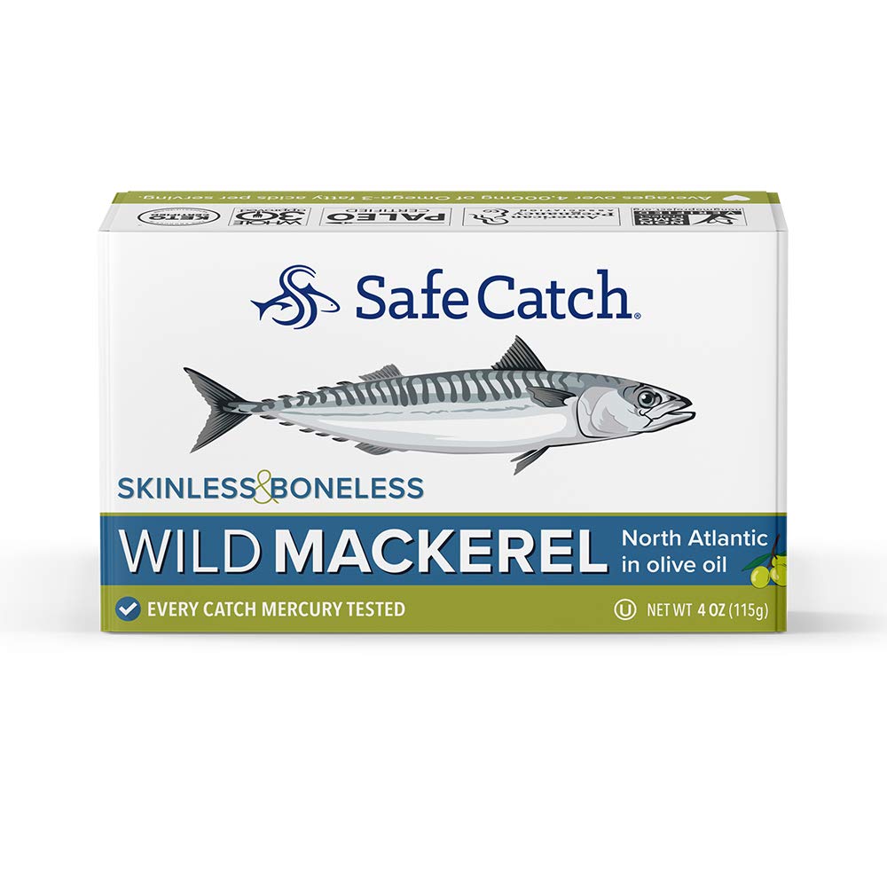 Safe Catch Wild Mackerel In Olive Oil, Skinless & Boneless, Non GMO, BPA Free, 4 Ounces (Pack Of 12)