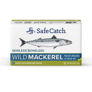 Safe Catch Wild Mackerel In Olive Oil, Skinless & Boneless, Non GMO, BPA Free, 4 Ounces (Pack Of 12)