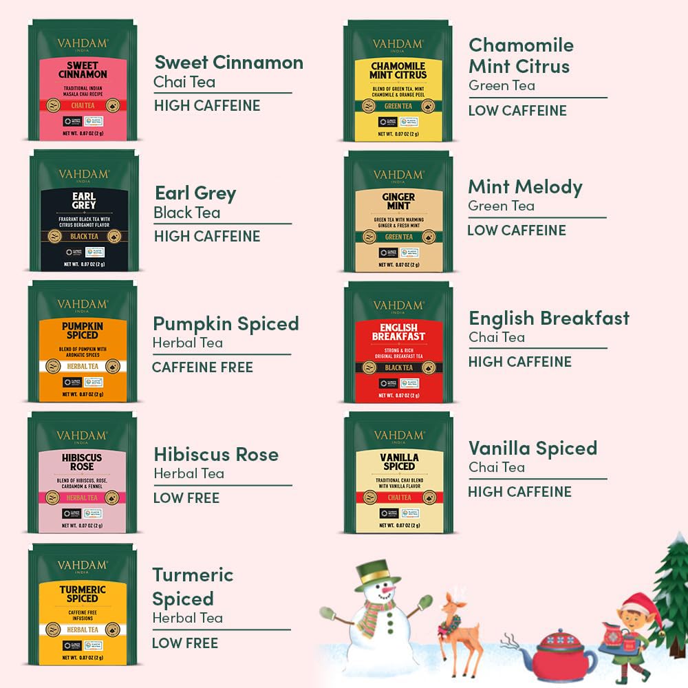 VAHDAM  Merry Christmas Tea Gift Set (9 Individually Wrapped Tea Bags) Limited Edition -Gluten Free  Non GMO | Christmas 2025 Gift Ideas | Christmas Gifts For Women 2025 & Christmas Gifts For Men 2025