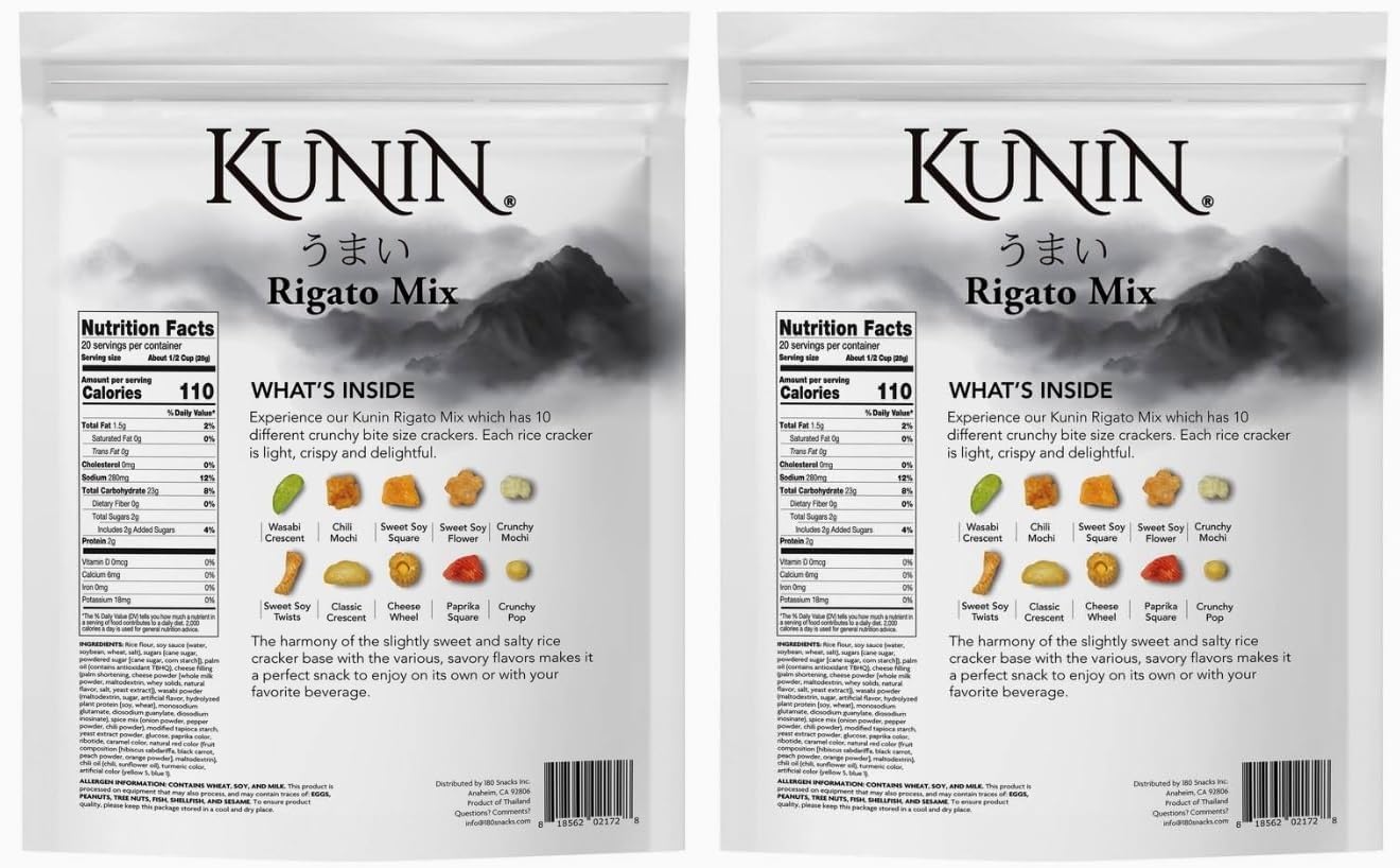 (Pack Of 2) Kunin Rigato Mix, Premium Asian Cracker Made With Thai Jasmine Rice, 20 Oz - Low Sugar, Low Fat, No Cholesterol