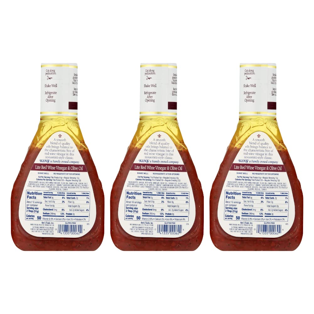 Kens Steak House Lite Red Wine & Olive Oil Dressing - 16 Fl Oz (Pack of 3)