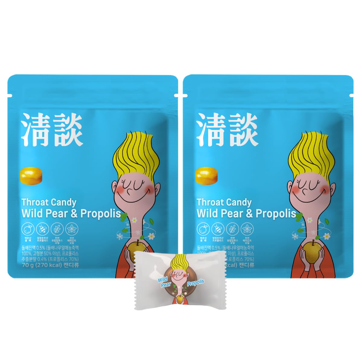 UNHAS ASIAN SNACK BOX Korean Hard Candy with Pear and Propolis, 2-Pack, Natural Ingredients, Individually Wrapped