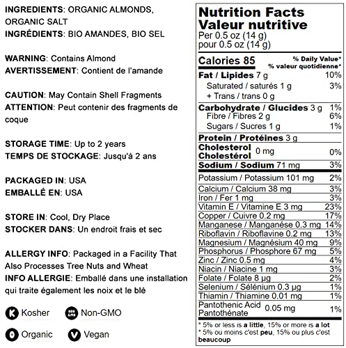 Food To Live Organic Dry Roasted Whole Almonds With Himalayan Salt, 1 Pound Non-Gmo, Oven Roasted, Lightly Salted, No Oil Added,