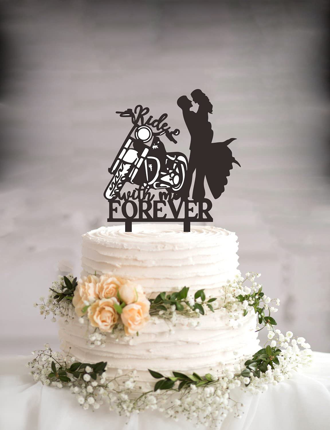 Motorcycle Wedding Cake Topper, Ride With Me Forever Cake Topper, Bride And Groom With Motorcycle Cake Topper For Wedding/Annive