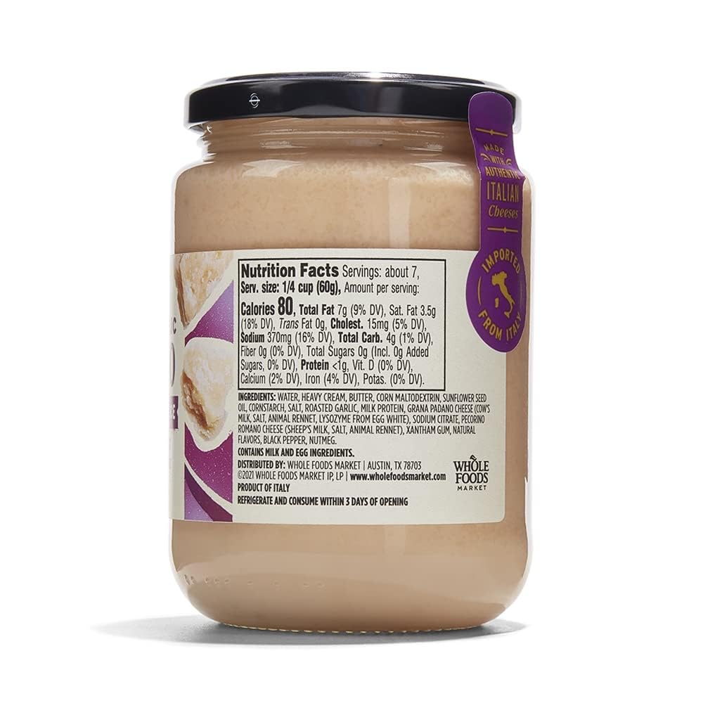 Whole Foods Market Alfredo Pasta Sauce, 14.5 OZ - Creamy Italian Flavor, Perfect for Pasta Dishes, Pack of 1