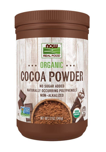 NOW Foods, Cocoa Powder, Cocoa Lovers Certified Organic, Pure, Non-Alkalized, with Polyphenols, 12-Ounce