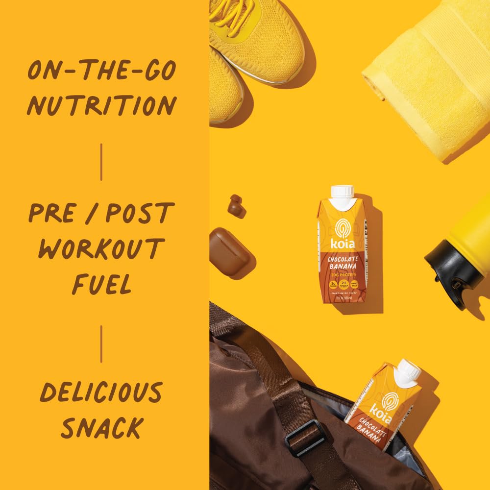 Koia Plant Based Protein Shake, Chocolate Banana, 20g Protein, 5g Sugar, 6g Prebiotic Fiber, 21 Vitamins & Minerals, Meal Replac