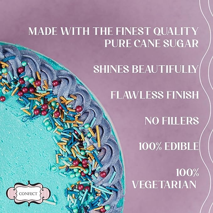 Confect Blue Edible Sprinkles - Vegan, Gluten-Free Mix With Jimmies, Pearl Dragees & Sparkling Sugar - Assorted Shades Of Persia