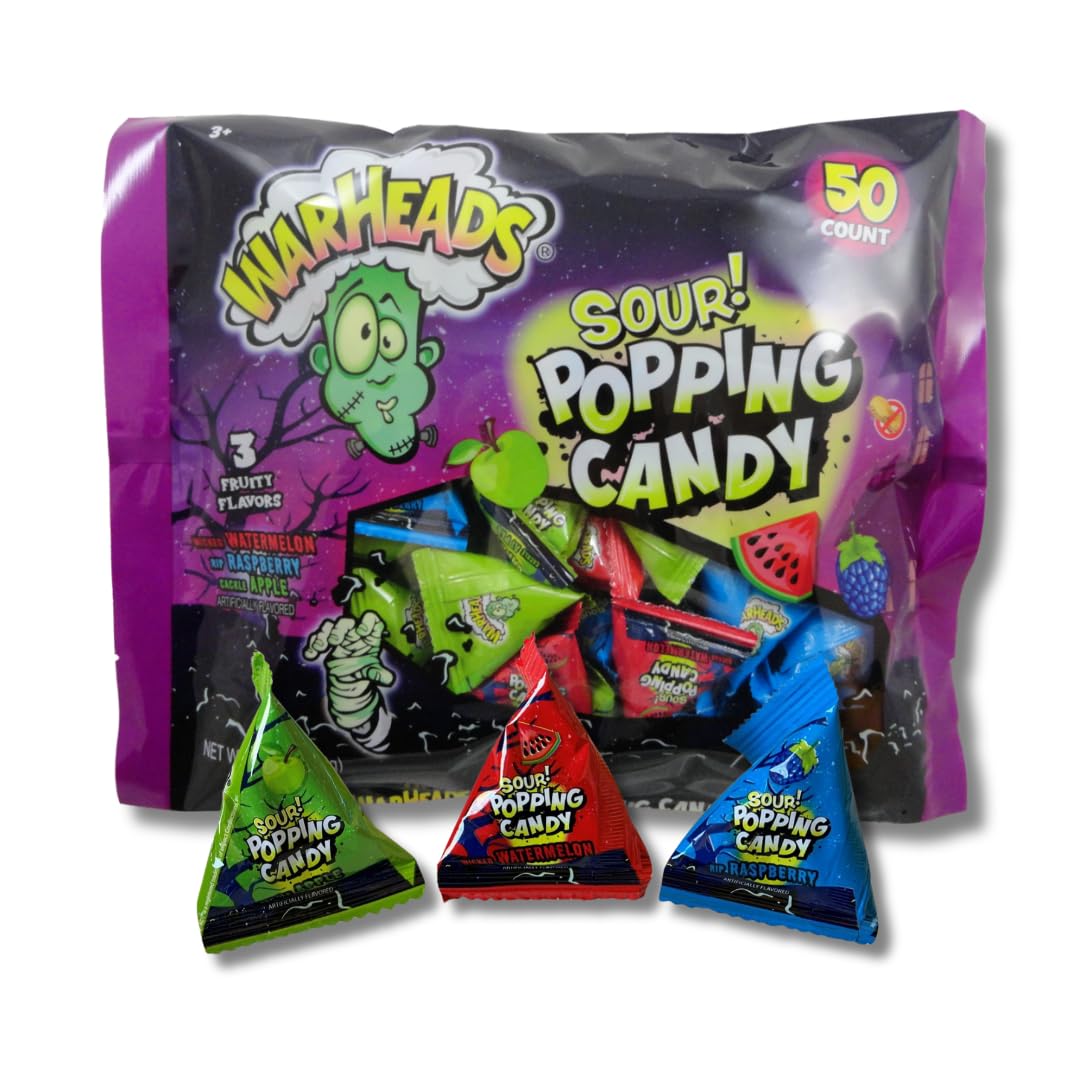 Warheads SOUR Popping Candy 50 Count - Perfect for Halloween & Trick or Treaters - Bulk Bag Gift By Lyza s Sweets & 