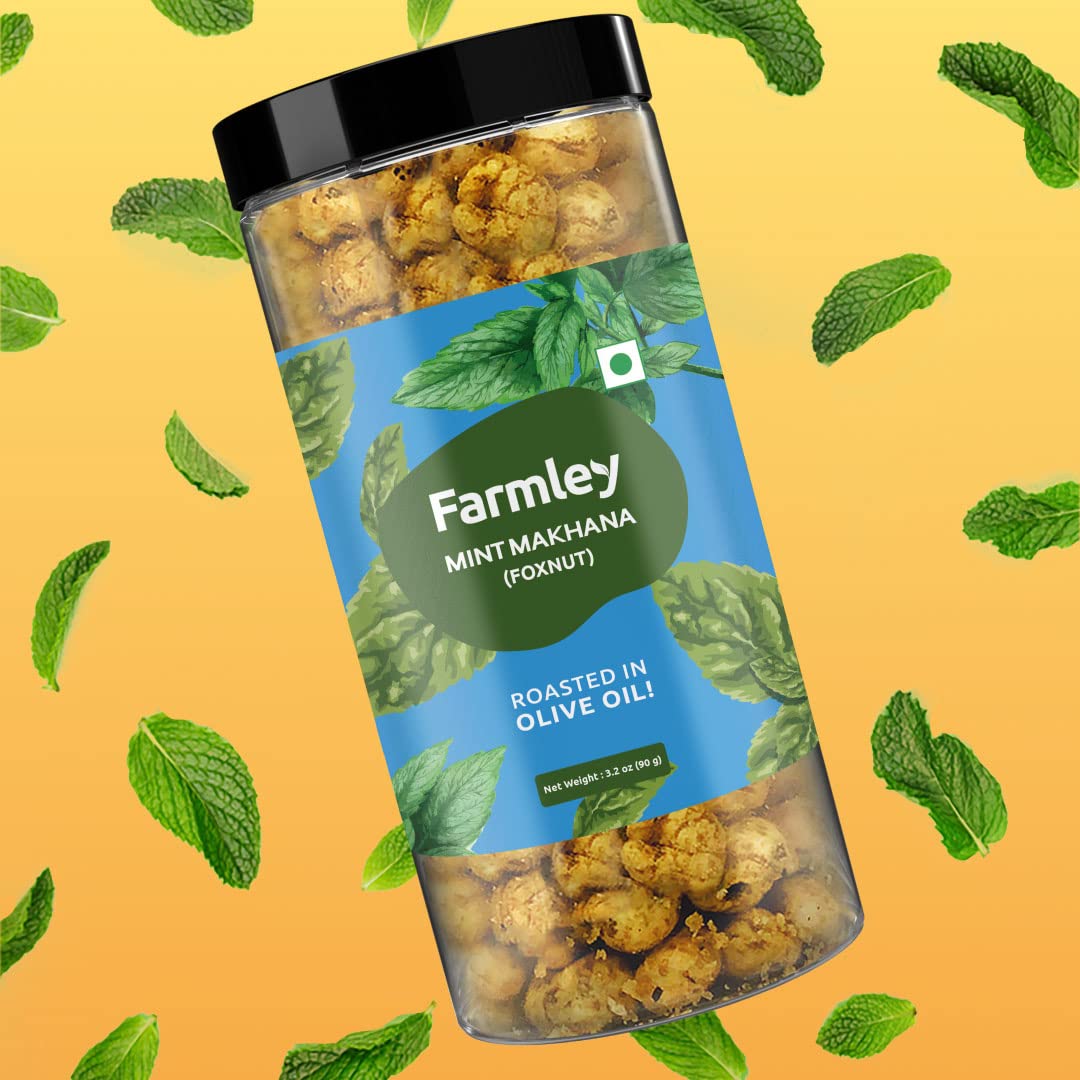 Farmley Makhana Healthy Protein Snacks, Gluten Free Roasted Crisps, Popped Lotus Seed - Mint, 3.2 Oz, High Protein/Fiber, Pack of 1