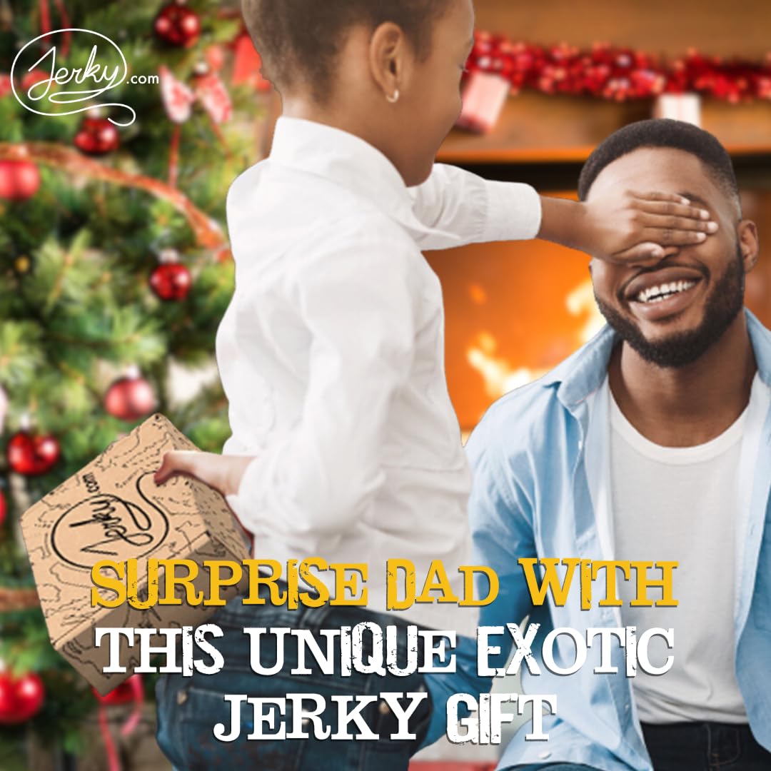 Exotic Jerky Gift Box For Men - 8 Piece Exotic Jerky & Meat Sticks Gift Set - Healthy Exotic Jerky Gift Box Includes Venison, El
