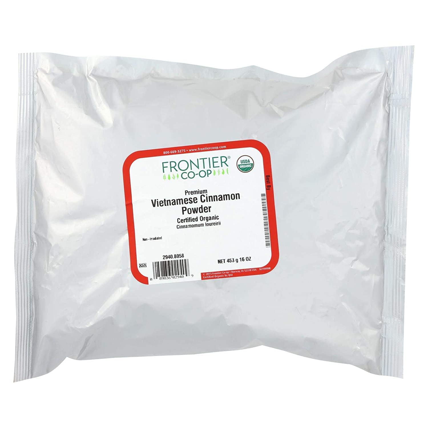 Frontier Co-Op Cinnamon Ground Vietnamese Premium Certified Organic Kosher Non-Irradiated  1 Lb. Bulk Bag  Cinnamomum Aromaticum