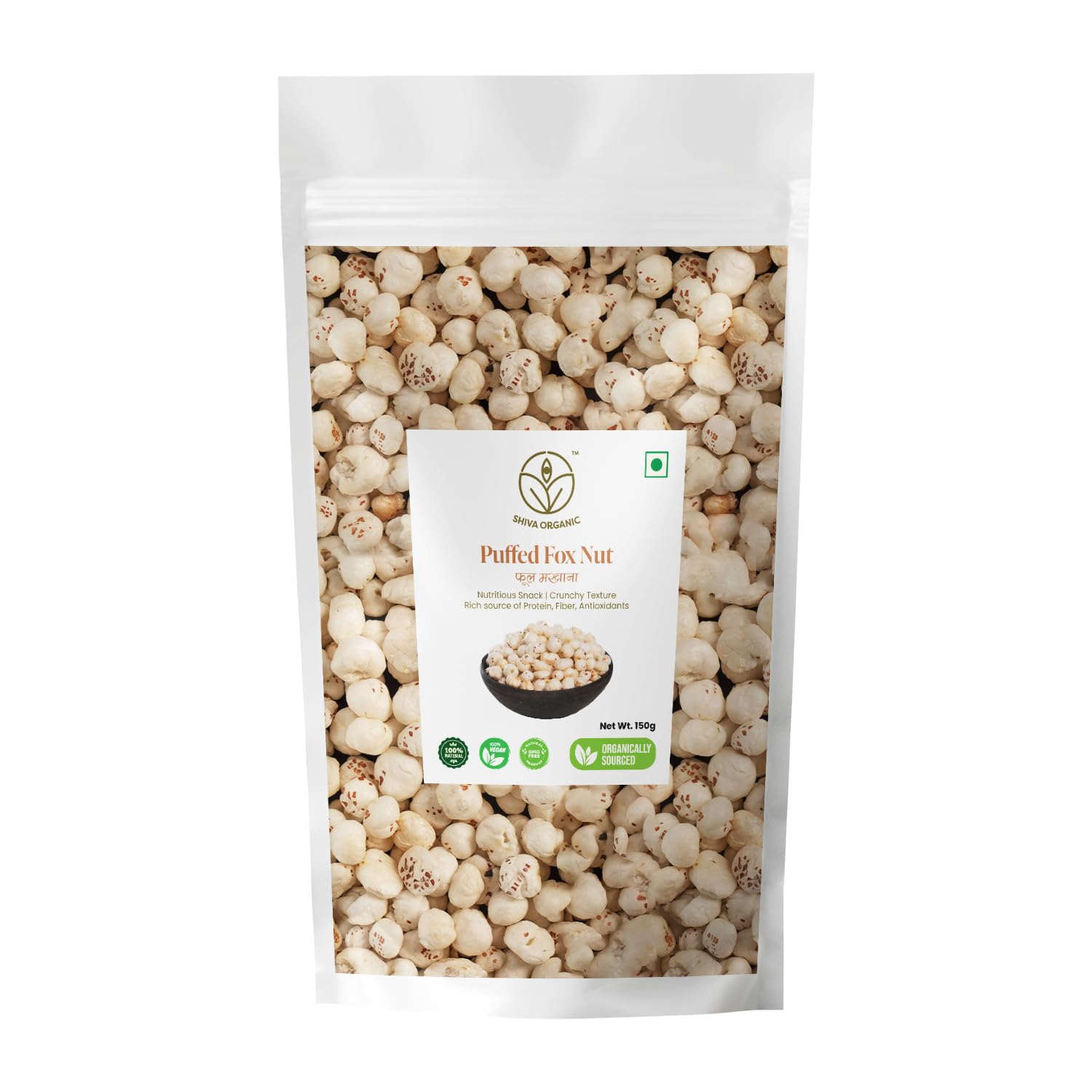 Shiva Organic Phool Makhana: Fox Nut & Gorgon Nut & Popped Lotus Seeds - Direct from Farm, Rich in Antioxidants, Protein & Calci
