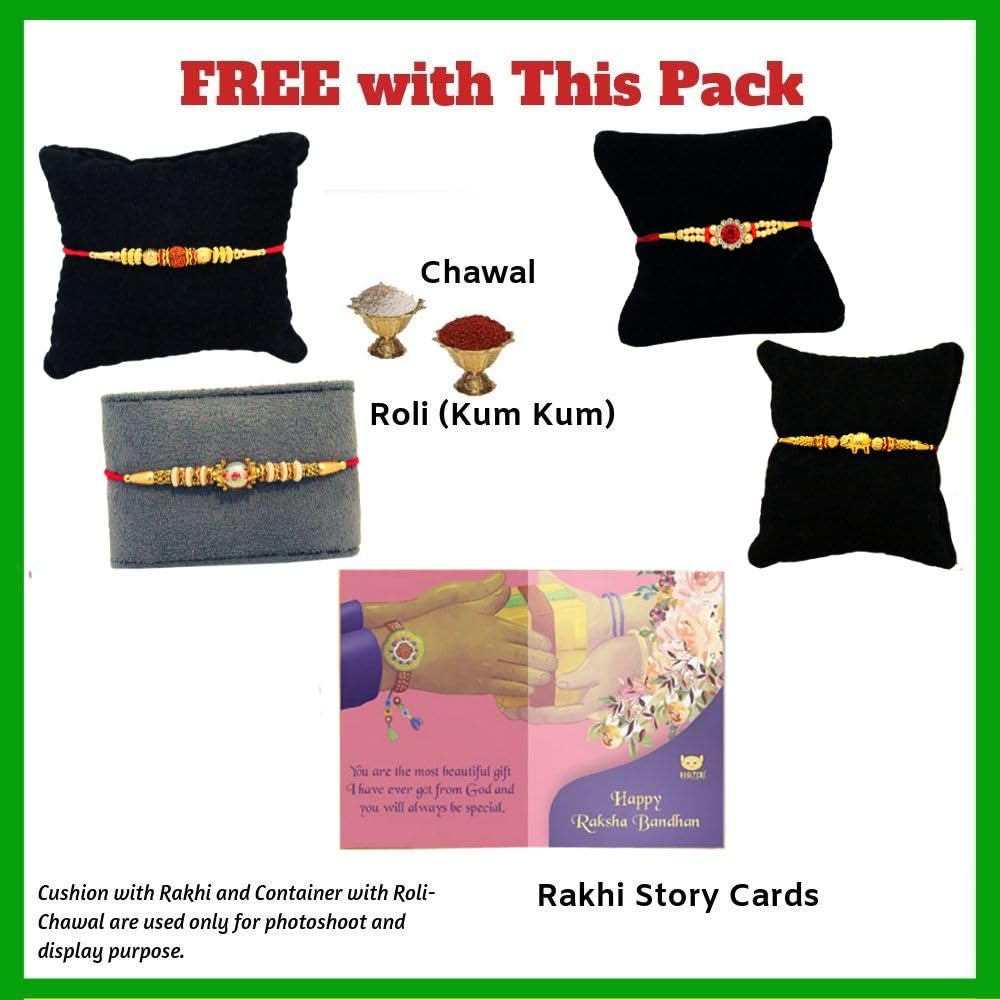 Bogatchi Rakhi Chocolates For Brother, 2 Heart Chocolate Box, 3 Pcs Each + 4 Rakhi + 2 Roli Chawal + Free Rakhi Card