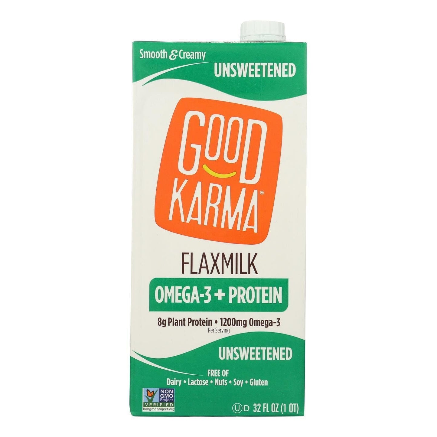 Good Karma Non Dairy Unsweetened Flaxmilk (32 oz Carton) Vegan Protein Packed & Lactose Free Plant Based Milk Alternative