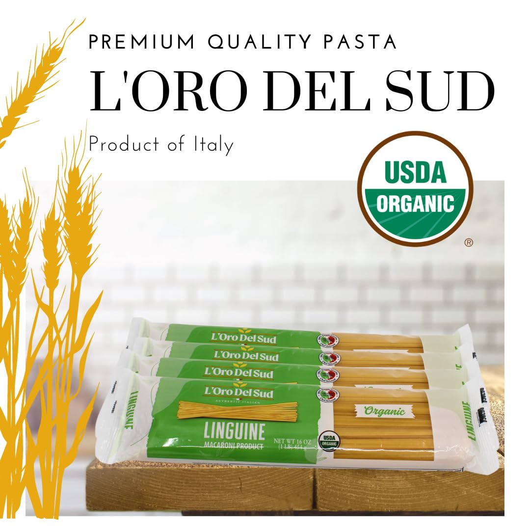 Organic Linguine,100% Durum Wheat, Italian Pasta, Premium Quality Product Of Italy (10 Pack X 16 Oz) Non Gmo, Vegan, Kosher Cert