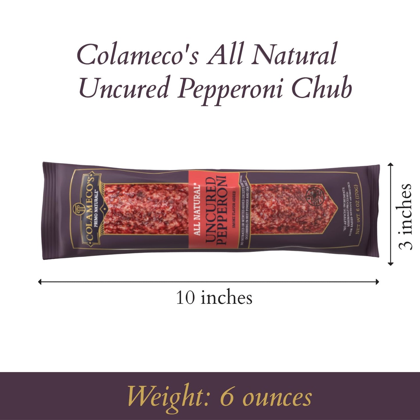 Colameco'S All Natural Uncured Pepperoni Chub - Classic Italian Flavor, Humanely Raised - Gluten-Free, Dairy-Free Uncured Pepper