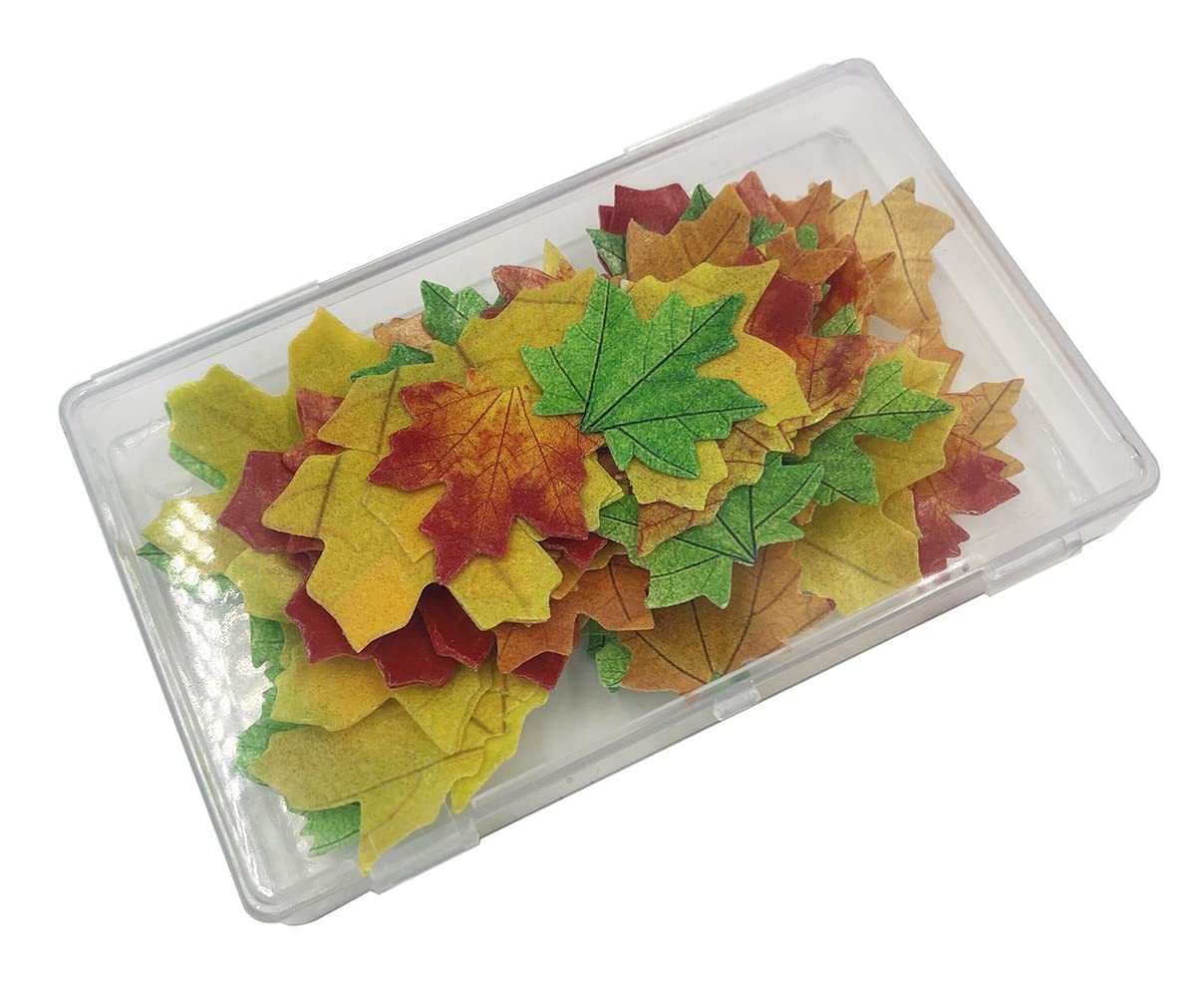 Set Of 75 Edible Fall Leaves Gold Leaf Cake Decorations, Thanksgiving Party Cupcake Topper (Mix Color)