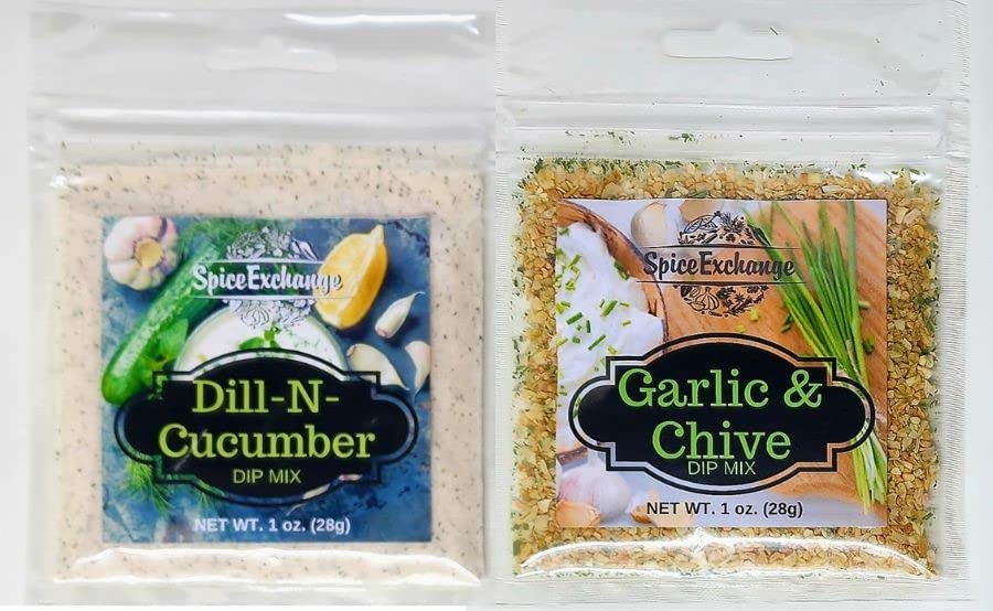 Spice Exchange Dip Mix 7 Flavor Variety Pack - Green Onion - Cheesy Smoky Bacon - Jalapeno Spinach - Garlic & Chive - Zesty Spin