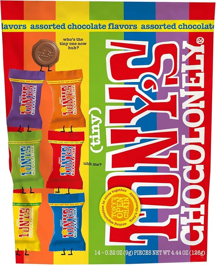 Tones Chocolonely Assorted Chocolate Candy Pieces, Belgian Milk & Dark Chocolate, Caramel Sea Salt, Almond Sea Salt, Honey Almo