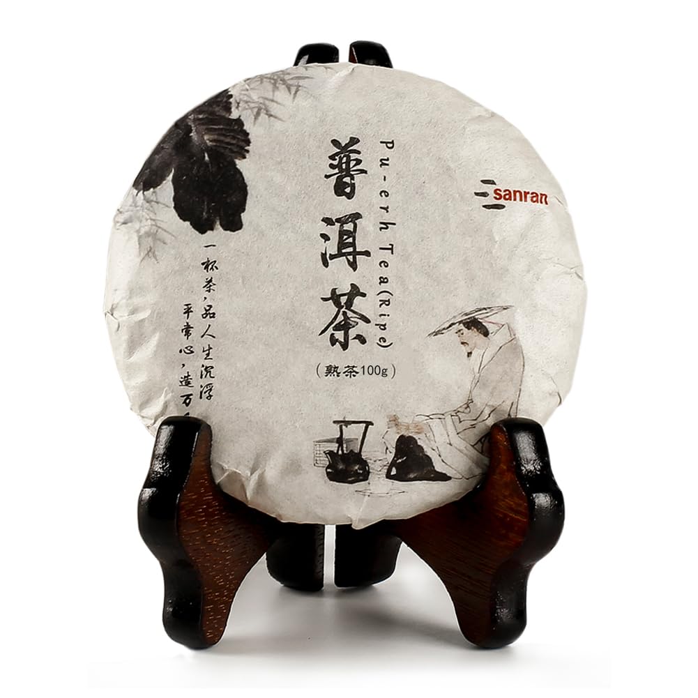 SANRAN Aged Pu-erh Tea, Ripe Puerh Tea Cake, Fermented Chinese Black Tea, 100g/3.53oz