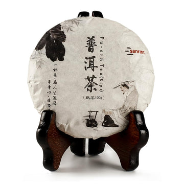 SANRAN Aged Pu-erh Tea, Ripe Puerh Tea Cake, Fermented Chinese Black Tea, 100g/3.53oz