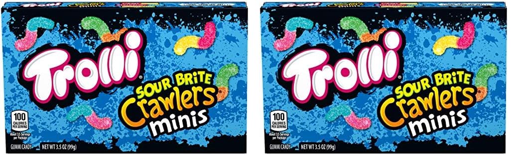 Trolli Sour Brite Crawlers Minis, Sour Gummy Worms, 3.5 Ounce Theater Candy Boxes (Pack Of 24)