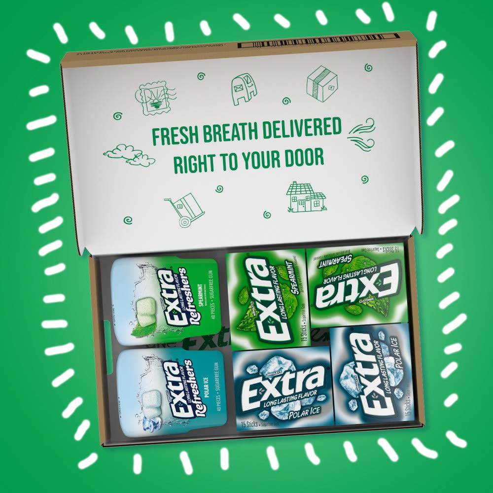 Extra Chewing Gum Bulk Assortment, Sugar Free, Spearmint & Polar Ice, 15 Sticks, 14 Piece Assortment, Green, Model TS0417-A700ML-M