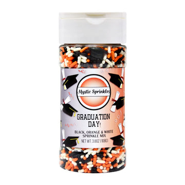 Mystic Sprinkles Graduation Day Sprinkles Mixes (Graduation Day! Black, Orange & White Sprinkle Mix 3.8Oz)