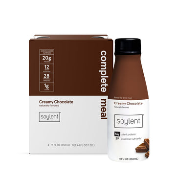 Soylent Creamy Chocolate Meal Replacement Shake, Contains 16g Complete Vegan Protein, Ready-to-Drink, 11oz, 4 Pack