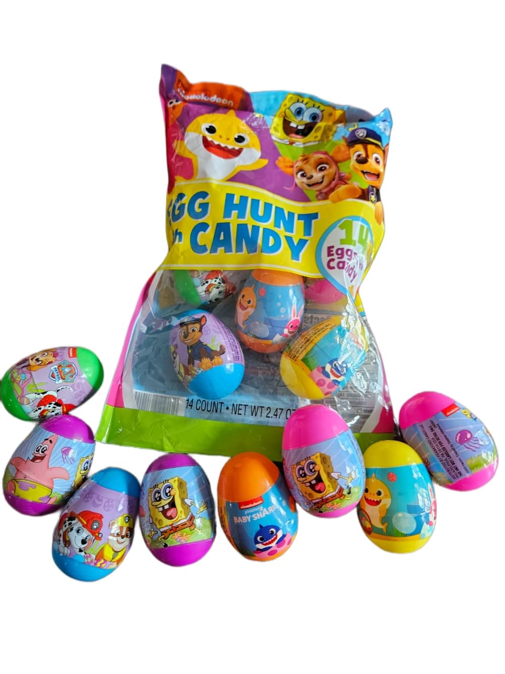Easter Gift Basket For Kids, 14 Nickelodeon Candy Filled Eggs, Bunny Basket Panier, Chocolate Candy, Fun Easter Gift For Boys An