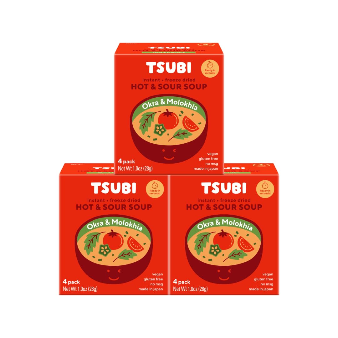 Tsubi Soup Freeze-Dried Hot & Sour Tomato Soup Packets, Vegan, Gluten-Free, 12 Packs