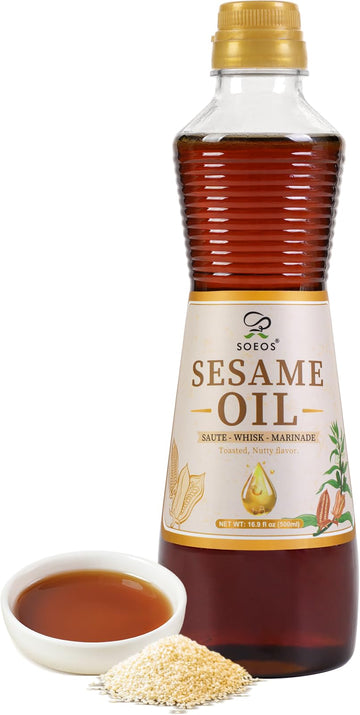 Soeos Sesame Oil, Toasted Sesame Seed Oil, 16.9 Fl Oz (500 ml), Nutty Flavor, Perfect for Asian Food, Noodles, Soup, Baking, and
