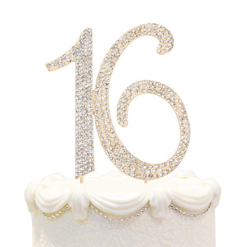 Hatcher Lee Bling Crystal 16 Birthday Cake Topper - Best Keepsake | 16Th Party Decorations Gold