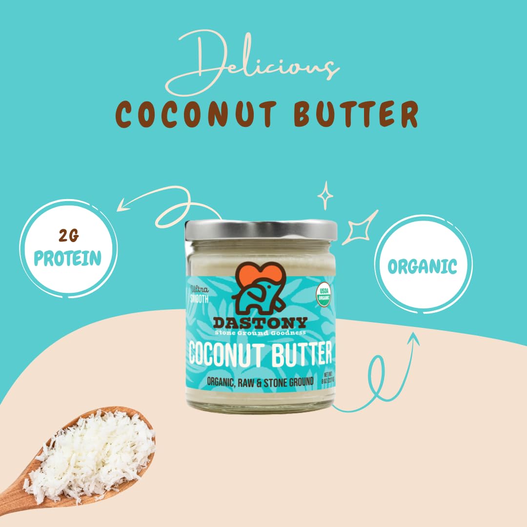 Dastony Organic Raw Coconut Butter, 8 Oz | Only One Ingredient | Vegan, Paleo And Keto Friendly, Non Gmo, Gluten-Free - Pack Of