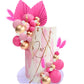 Flower Cake Topper Gold Palm Leaves Balls Cake Decoration For Baby Shower Birthday Party (Hot Pink)