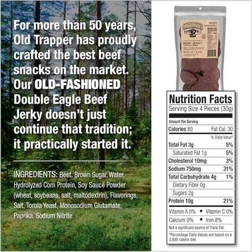 Old Trapper Beef Jerky, Old-Fashioned Flavor, 80 Count, 21oz, 10g Protein, Delicious Snack