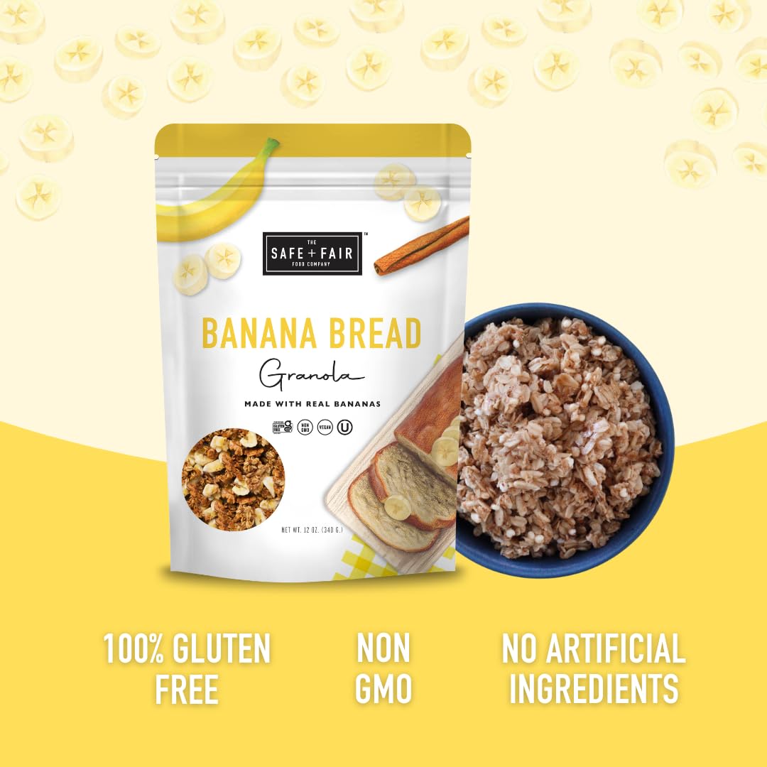 Safe + Fair Banana Bread Granola – Allergen-Free With Whole & Ancient Grains – Gluten-Free, Plant-Based, Non-Gmo, No Artificial Ingredients – Perfect For Breakfast Or Dessert – 12Oz