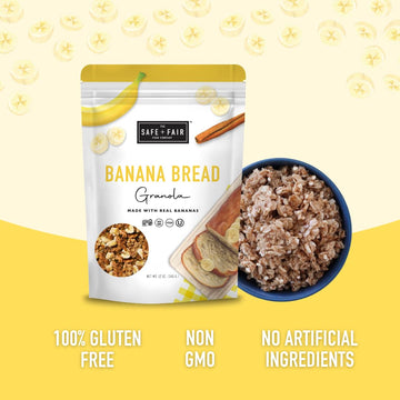 Safe + Fair Banana Bread Granola – Allergen-Free With Whole & Ancient Grains – Gluten-Free, Plant-Based, Non-Gmo, No Artificial Ingredients – Perfect For Breakfast Or Dessert – 12Oz, 6 Pack