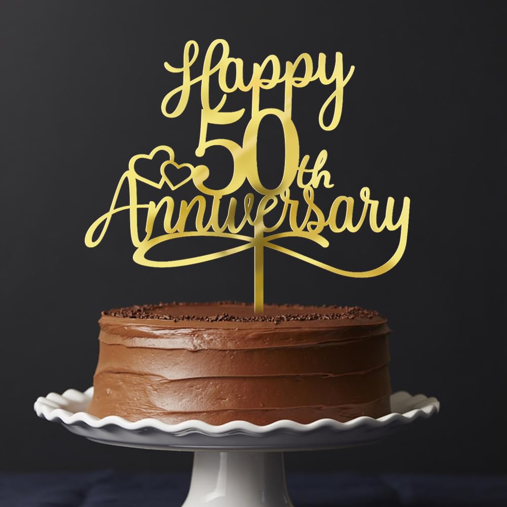 Sleyberoy Acrylic Happy 50Th Anniversary Cake Toppers -Wedding Anniversary Party Decorations, 50Th Wedding Anniversary, Company