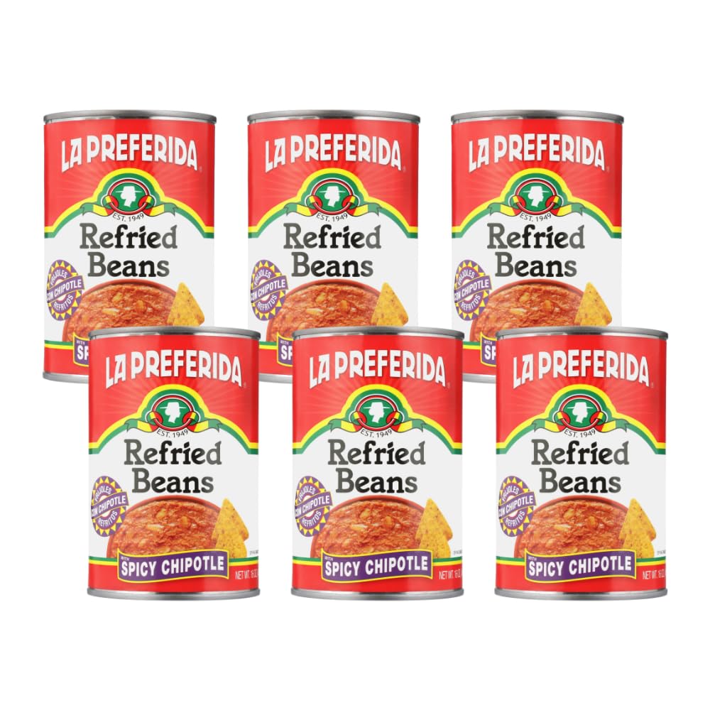 La Preferida Refried Beans, Spicy Chipotle, 16 oz (Pack of 6)