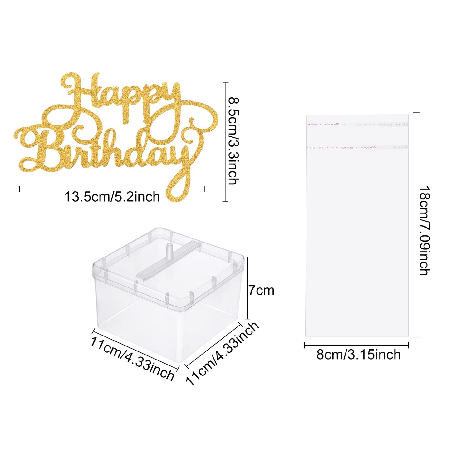 2 Set Money Cake Pull out Kit Include 2 Pulling Money Box 2 Plastic Roll 40 Transparent Bag Connected Pocket and 2 Happy Birthda