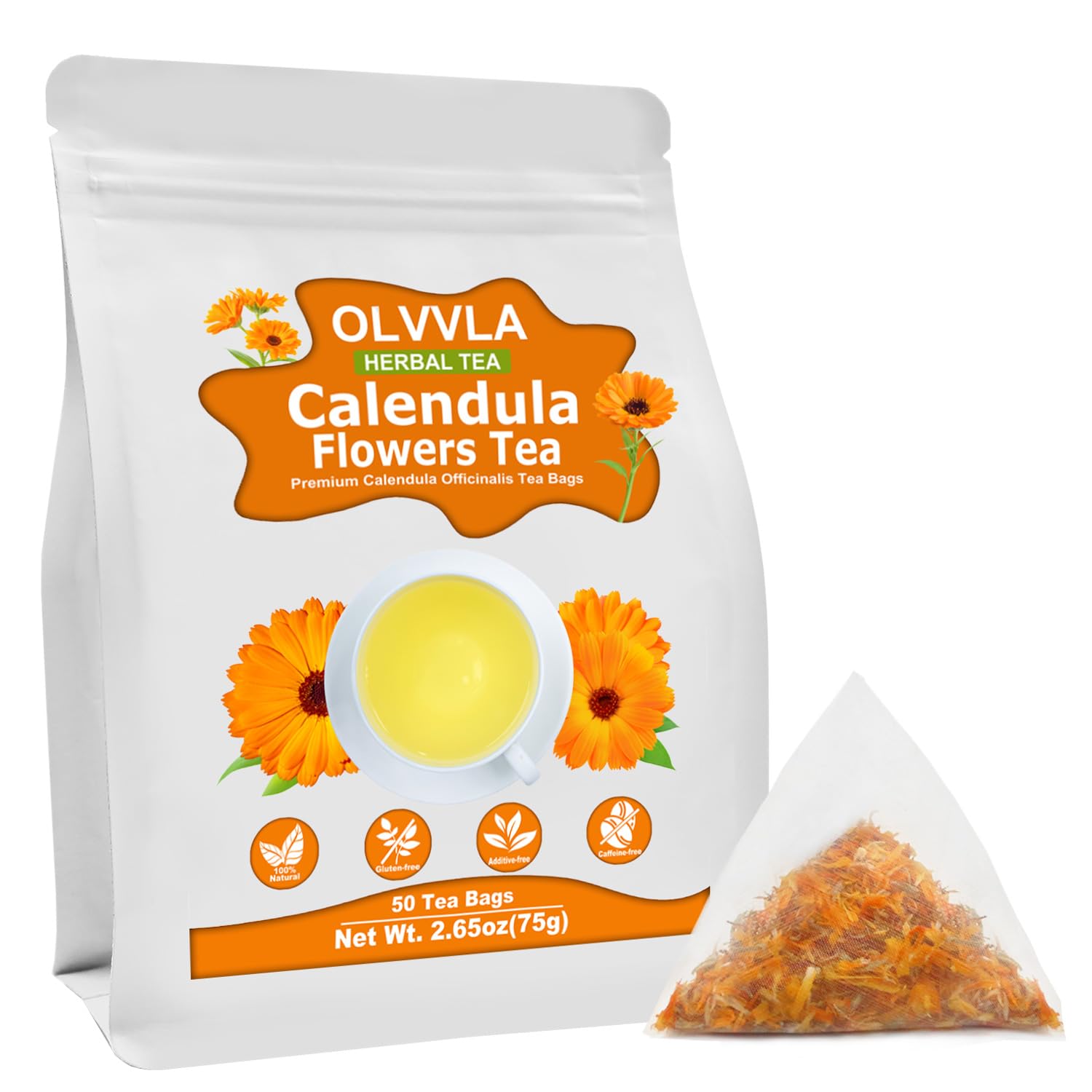 Olvvla Natural Calendula Flowers Tea Bags - Caffeine-free Herbal Tea - 50 Count - Non-GMO - Rich in Antioxidants