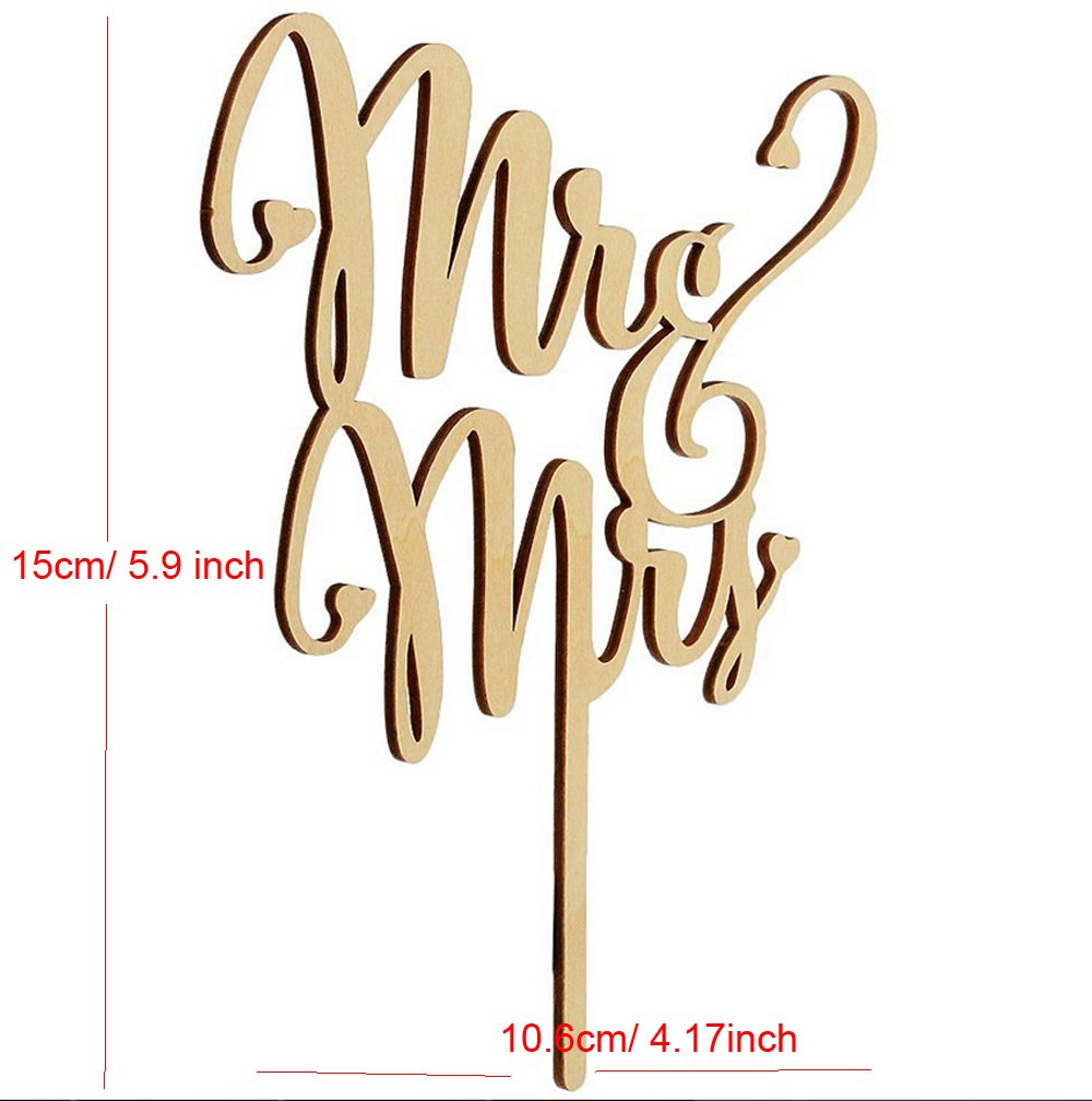 Mr And Mrs Cake Toppers, Kootips Wooden Wedding Cake Topper Party Cake Decoration (Mr And Mrs Cake Topper A)