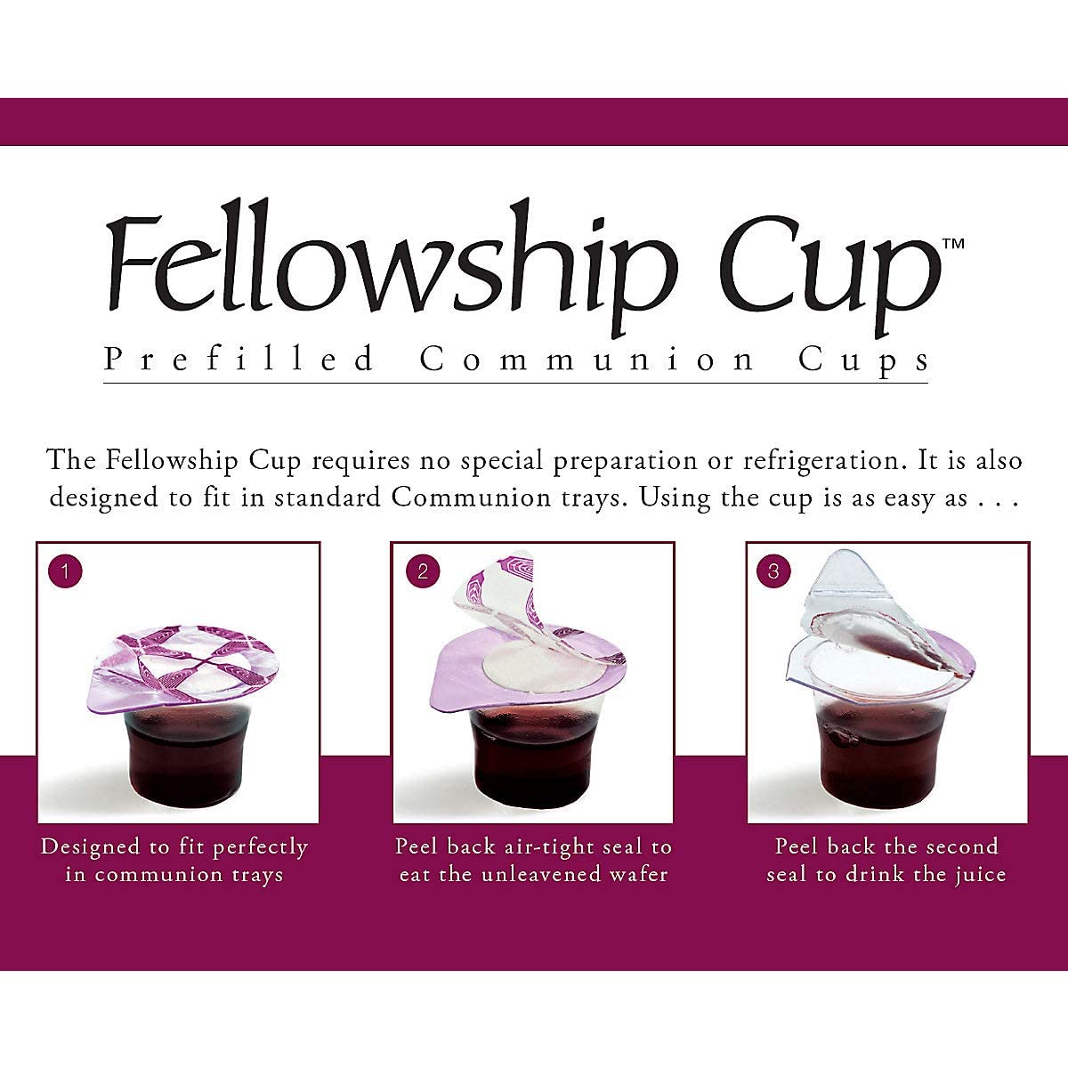 Broadman Church Supplies Pre-Filled Communion Fellowship Cup, Juice And Wafer Set, 6 Count