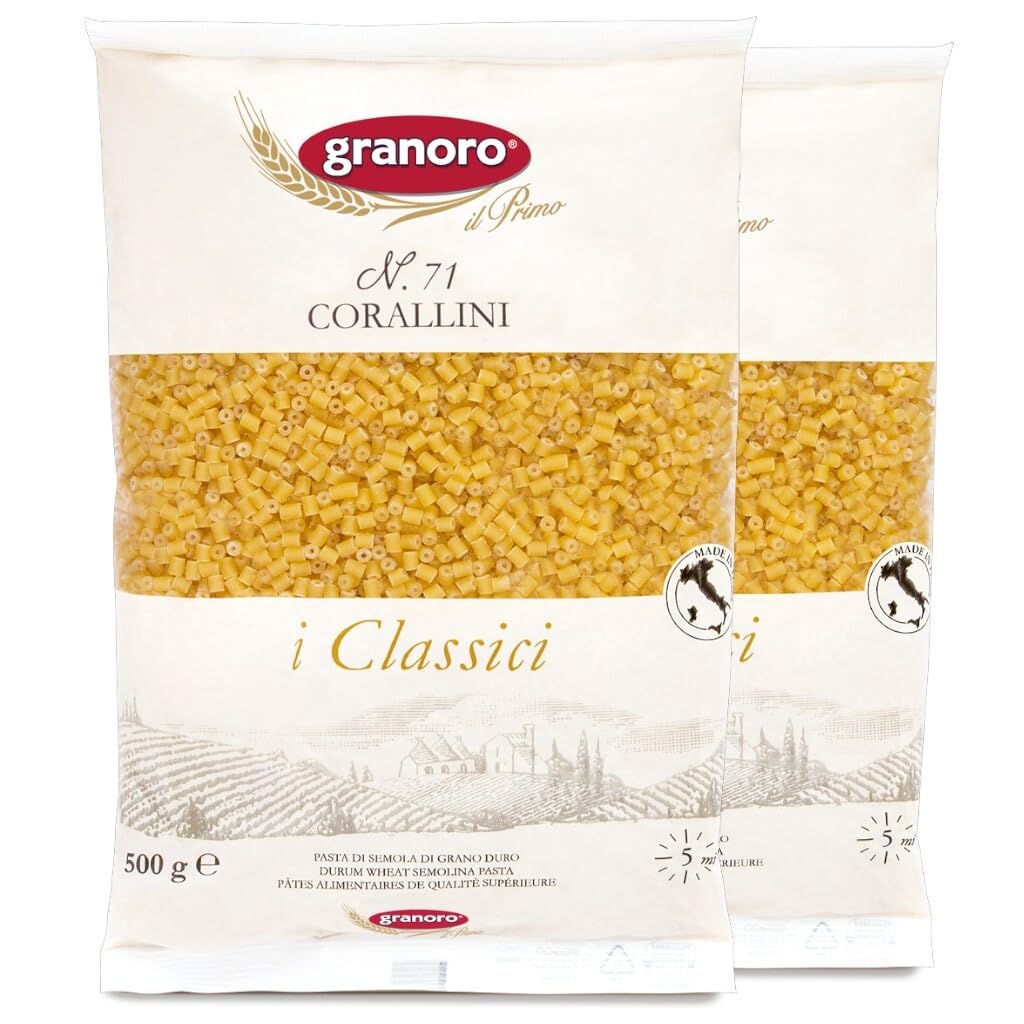 Granoro I Classici Corallini #71 - Pasta for Soups, Italian Durum-Wheat, Non-GMO, Vegan, 1 lb Bags (Pack of 2)