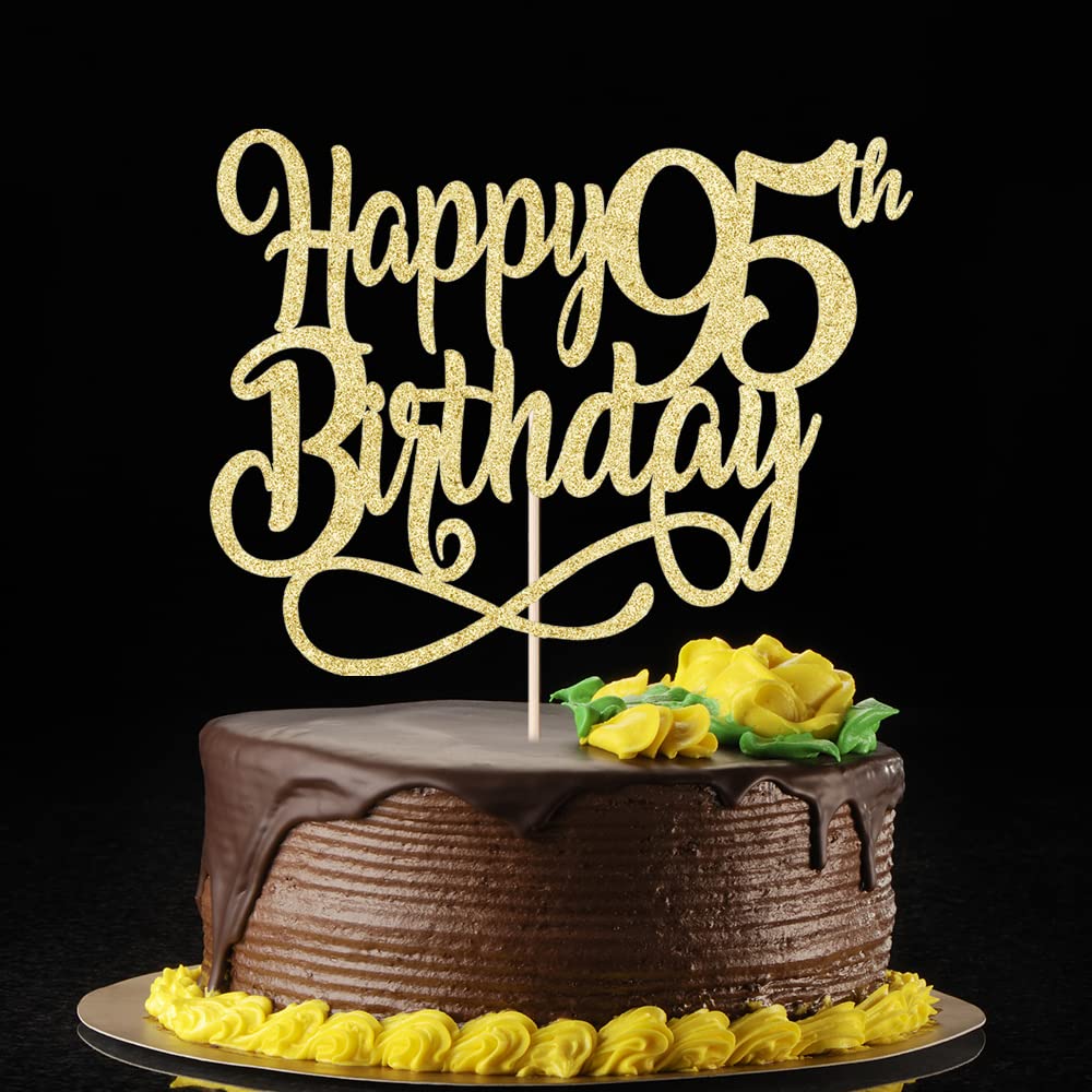 Gold Glitter Happy 95Th Birthday Cake Topper,Cheers To 95 Years,Happy 95Th Birthday Cake Topper,95Th Anniversary Cake Topper, Me