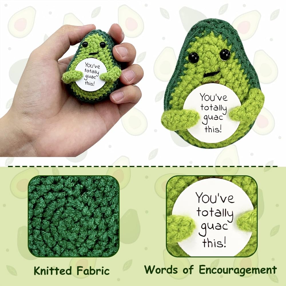 Tiny Detalles Mini Funny Positive Avocado, Funny Crochet Toys With Encouragement Card, Sentimental Support Avocado For Birthday